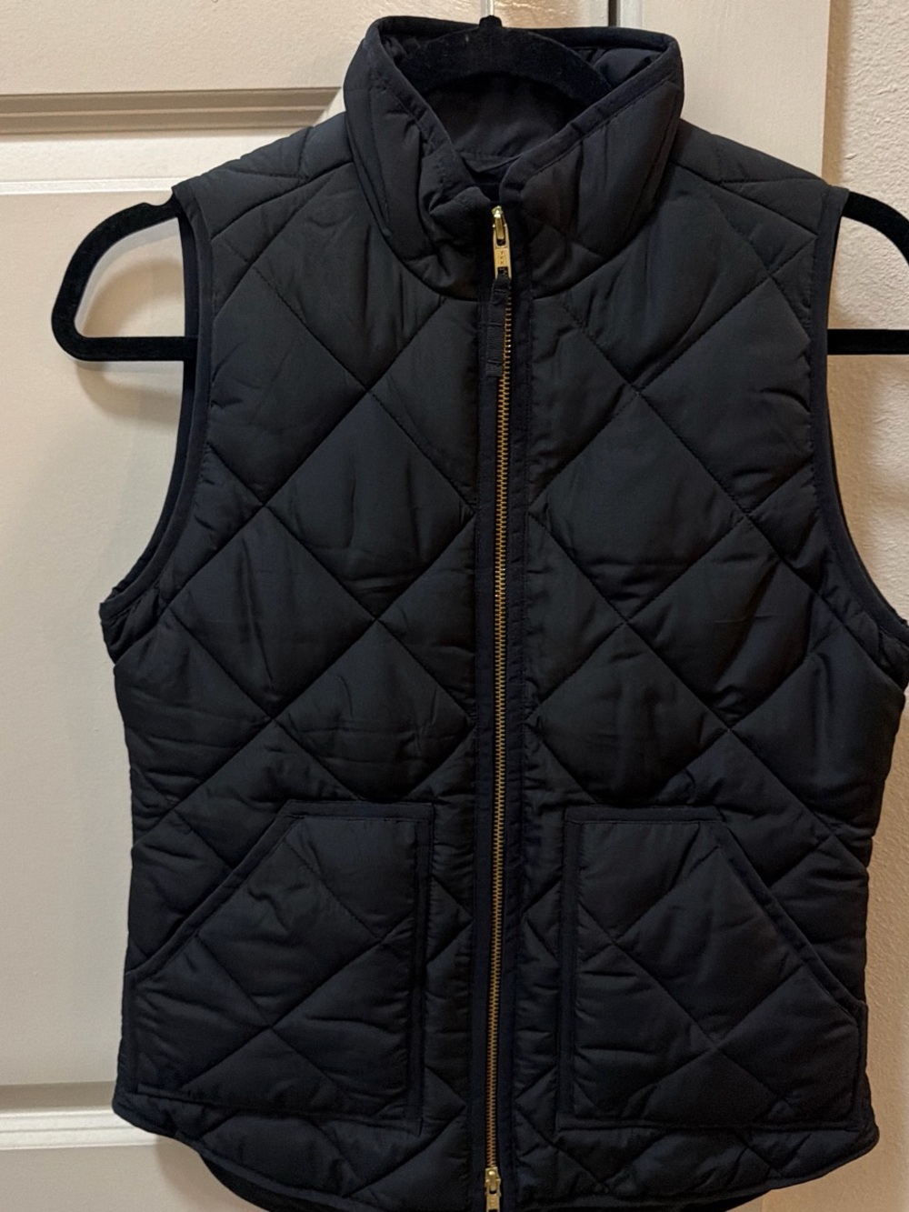 J. Crew Black Quilted Puffer Vest with Gold Zipper